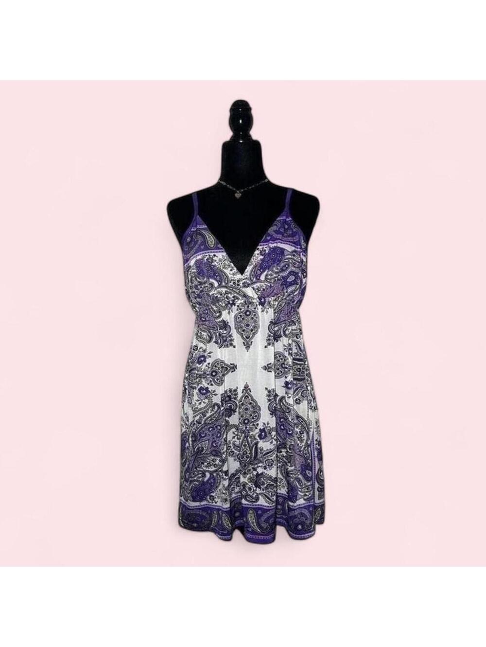 Caren Sport 90's/Y2K Purple White Spaghetti Strap Dress Coquette 2000s